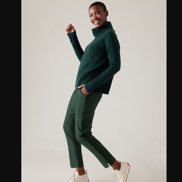 NWOT Athleta Brooklyn Mid Rise Ankle Pant Color: Seaweed Gloss Stripe 4 Tall - Picture 3 of 6